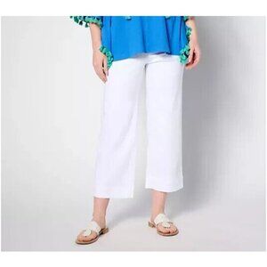 Belle by Kim Gravel Reg TripleLuxe Twill Wide Leg Cropped Pants White,Plus 22